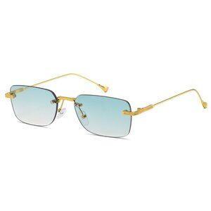 Men Women Sunglasses Square Small Green Lens Fashion Gold‎ Frame Rapper Icedout